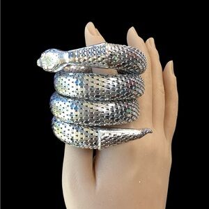 1970’s Whiting & Davis Triple Coiled Silver Mesh Snake Bracelet